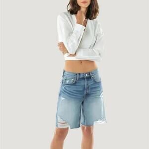 NEW Etica Anthropologie Narin Relaxed High Waist Distressed Long Jean Short